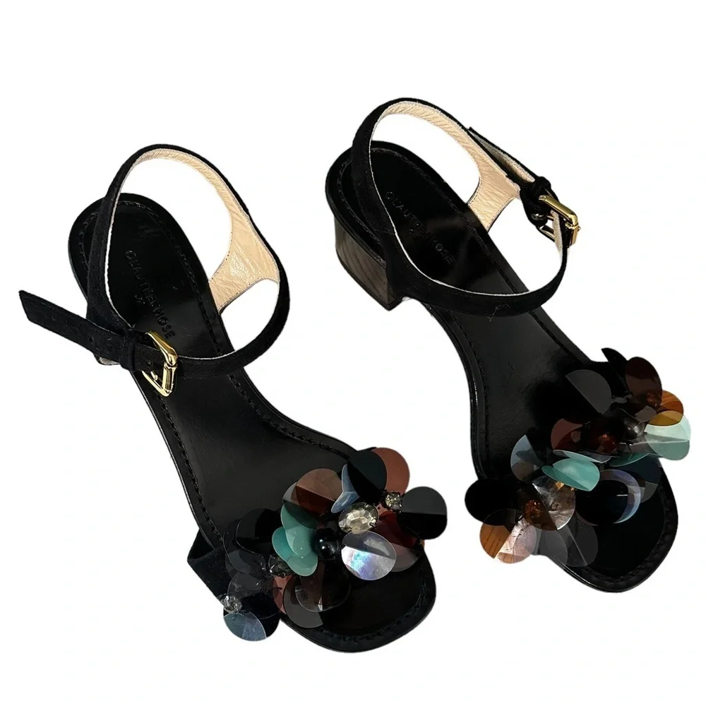 L’autre Chose | Black Open Toe Jeweled Block Heels Size 37
